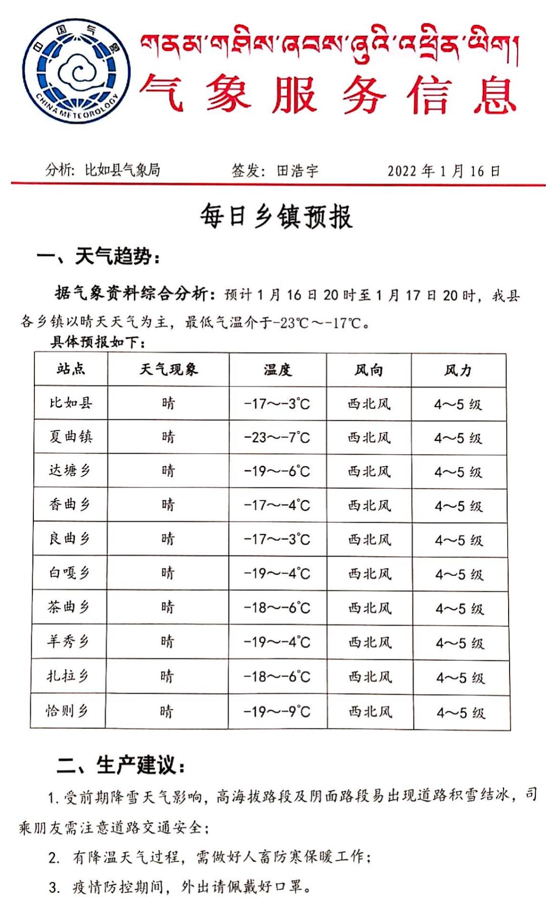 叶王川村委会天气预报更新通知